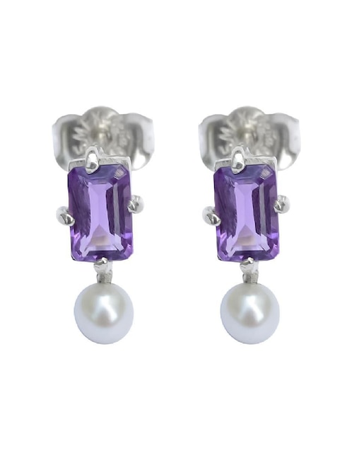 Aretes rectangulares Teresa Díaz Joyería Mexicana Destellos De La Tierra de plata P 925 con acabado plateado amatista