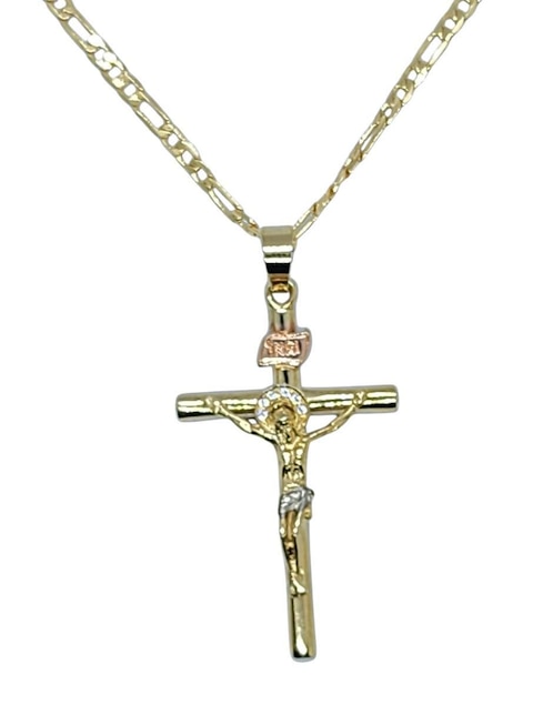 Collar con dije cristo de cruz Limerence By Claudia Herrera de oro laminado 14 K