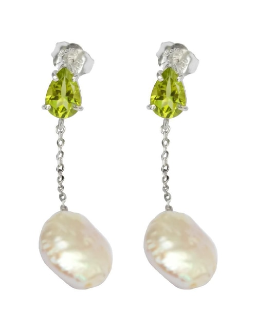 Aretes de pera Teresa Díaz Joyería Mexicana Destellos De La Tierra de plata P 925 con acabado plateado peridoto
