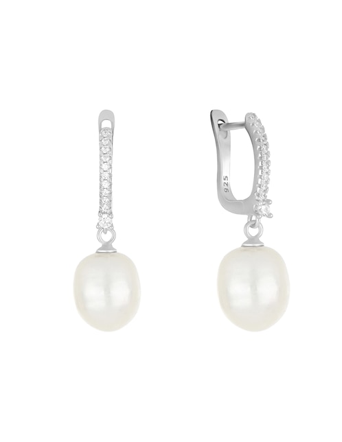 Aretes largos de gota Ever for You de plata P 925 con acabado lustre perla 3