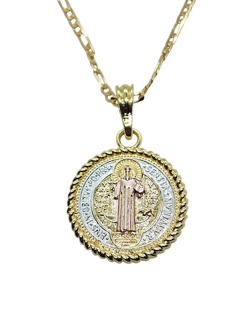 Collar con dije san benito Limerence By Claudia Herrera de oro laminado 14 K