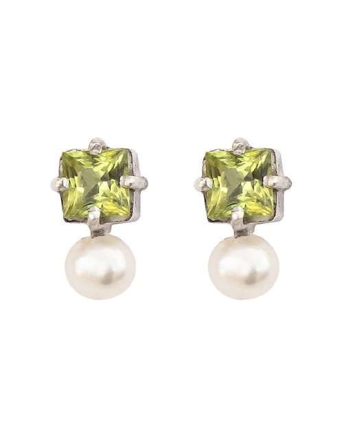 Aretes cuadrados Teresa Díaz Joyería Mexicana Destellos De La Tierra de plata P 925 con acabado plateado peridoto