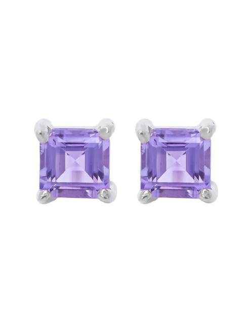 Aretes cuadrados Teresa Díaz Joyería Mexicana Destellos De La Tierra de plata P 925 con acabado plateado amatista