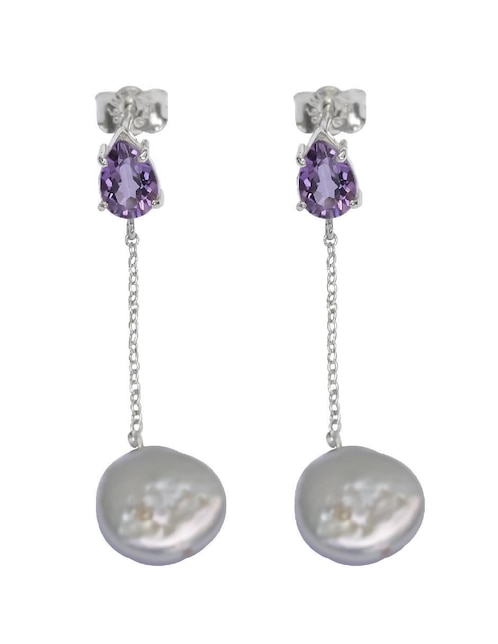 Aretes de pera Teresa Díaz Joyería Mexicana Destellos De La Tierra de plata P 925 con acabado plateado amatista
