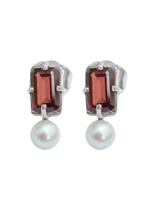 Aretes rectangulares Teresa Díaz Joyería Mexicana Destellos De La Tierra de plata P 925 con acabado plateado granate