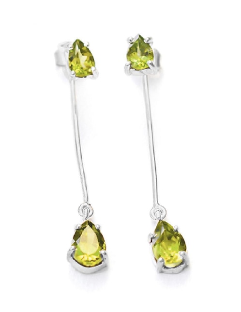 Orecchini In Argento Sterling 925 Con Peridotto Verde - Forma A Pera Incastonata - Gioielli Fatti A Mano - 28x10 Mm - Con Cofanetto Regalo