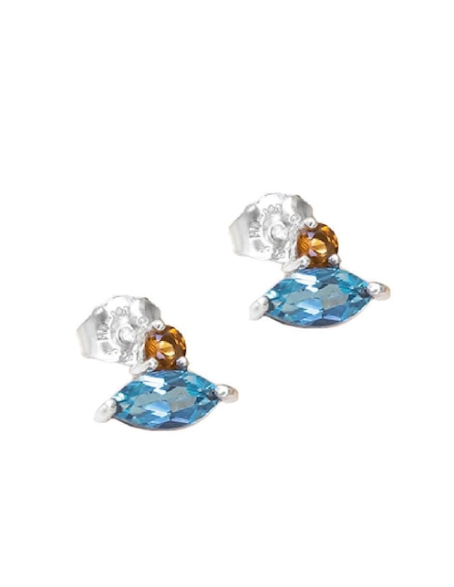 Aretes de rombo Teresa Díaz Joyería Mexicana Destellos De La Tierra de plata P 925 con acabado plateado topacio
