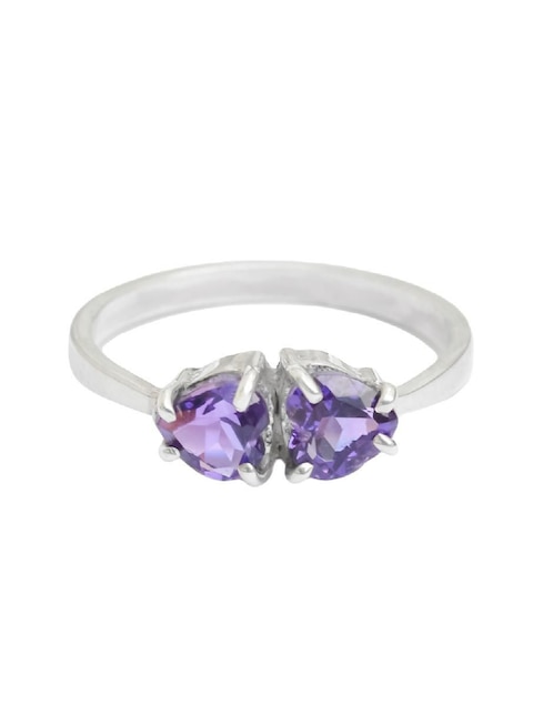 Anillo con gema de corazón Teresa Díaz Joyería Mexicana Destellos de la Tierra P 925 de plata amatista pavé