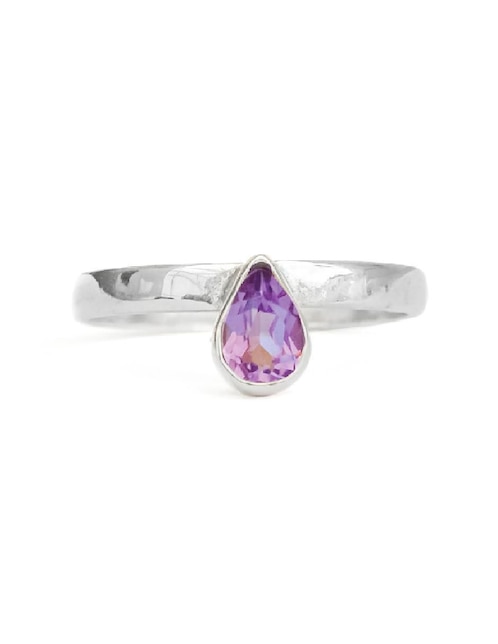 Anillo con gema de pera Teresa Díaz Joyería Mexicana Destellos de la Tierra P 925 de plata amatista pavé