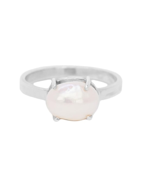 Anillo con gema ovalado Teresa Díaz Joyería Mexicana Tesoros del Océano P 925 de plata perla pavé