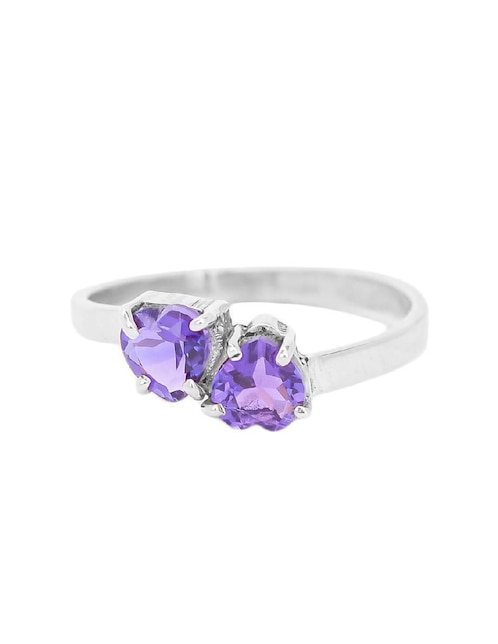 Anillo con gema de corazón Teresa Díaz Joyería Mexicana Destellos de la Tierra P 925 de plata amatista pavé