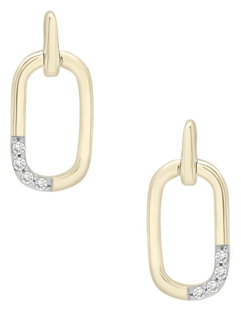Aretes cortos ovalados de oro 14 K con acabado pave diamante 1