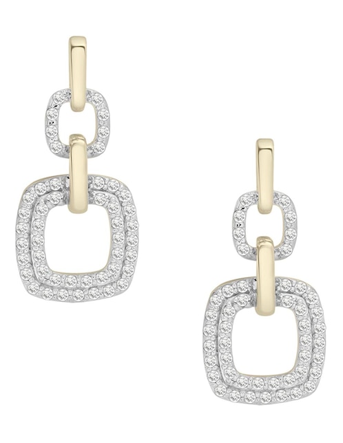 Aretes cortos cuadrados Diamond Earrings de oro 14 K con acabado pavé diamante 1
