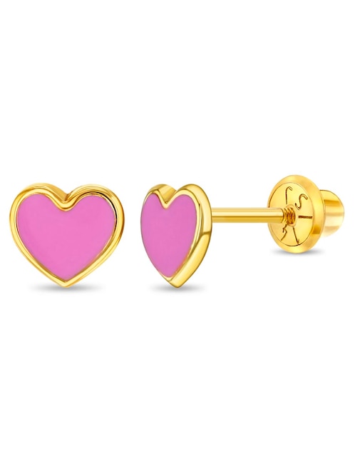 Broqueles de corazón de oro 14 K con acabado esmaltado 1