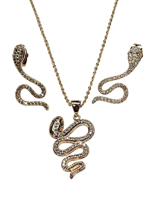 Aretes y collar de serpiente Limerence By Claudia Herrera de baño de oro 14 K zirconia