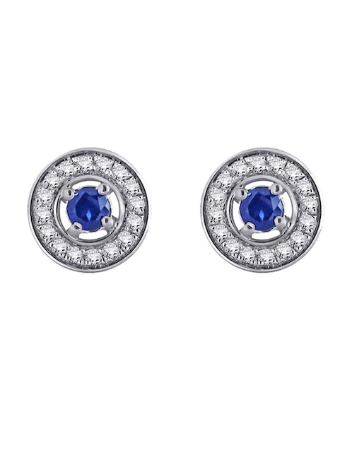 Aretes redondos Fascinare Clara de oro blanco con acabado pavé zafiro y diamante