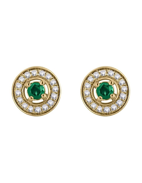 Aretes redondos Fascinare Clara de oro con acabado pavé esmeralda y diamante