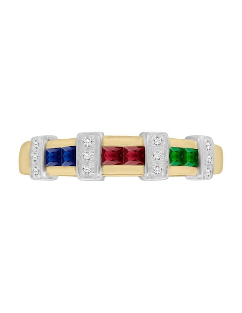 Anillo Fascinare Luisiana 14 k de oro esmeralda, zafiro y rubí brillante