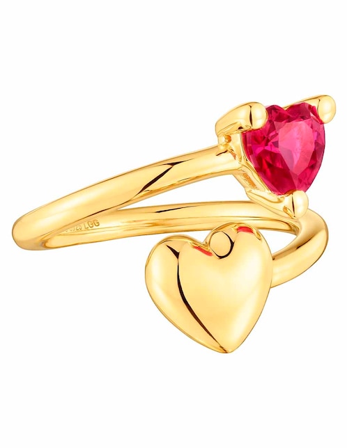 Anillo de corazón Tous Garden of Love de plata P 925 rubí con acabado baño de oro