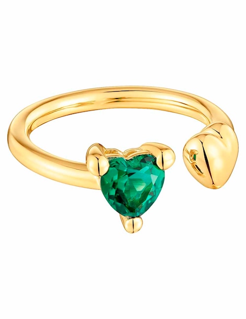 Anillo de corazón Tous Garden of Love de plata P 925 esmeralda con acabado baño de oro