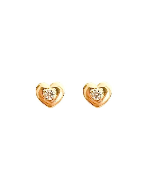 Broqueles de corazón de oro 10 K con acabado brillante zirconia