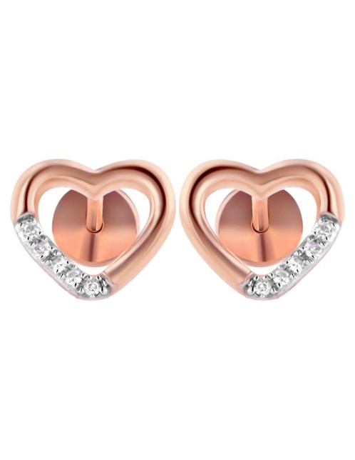 Broqueles de corazón Joyerías Bizzarro de oro rosa 14 K con acabado brillante diamante