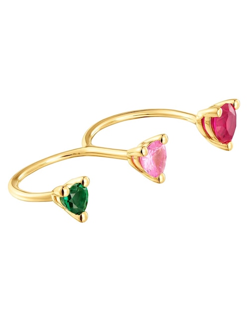 Anillo con gema de corazón Tous Garden Of Love LGG de plata P 925 esmeralda, zafiro y rubí con acabado baño de oro