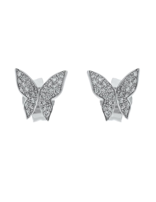 Set de aretes de mariposa Joyerías Bizzarro de oro blanco con acabado brillante diamante