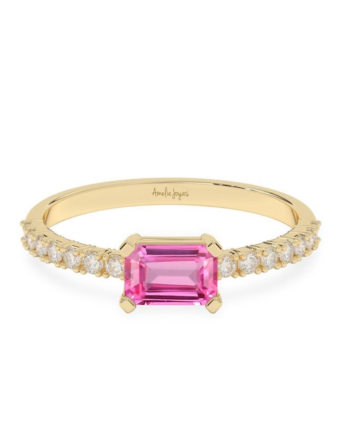 Anillo de compromiso de oro 14 K Amelie Joyas Zafiro Rosa
