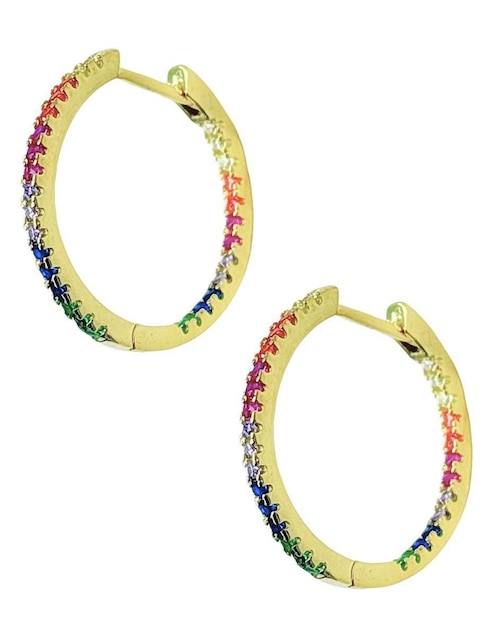 Aretes de aro circulares de plata P 925 con acabado baño de oro zirconia