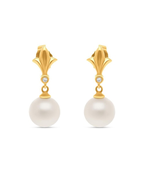 Aretes de perla de oro amarillo perla Aretes de perla de oro amarillo perla