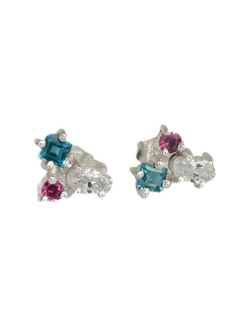 Aretes Teresa Díaz Joyería Mexicana Destellos De La Tierra de plata P 925 con acabado plateado rodolita