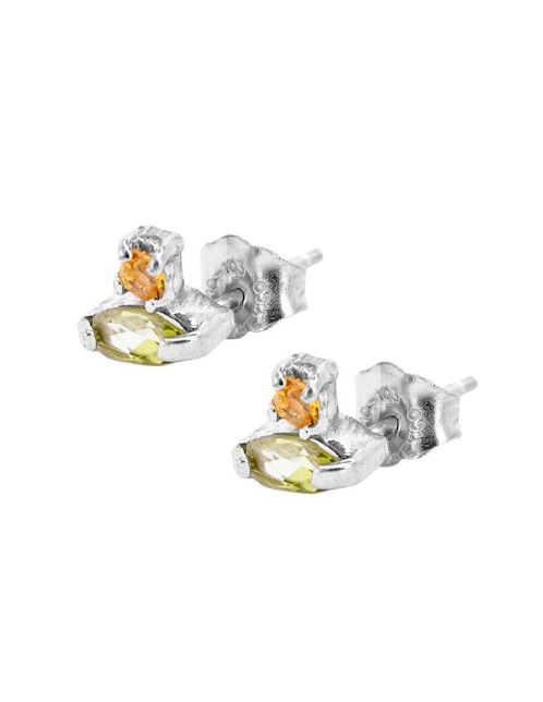Aretes de rombo Teresa Díaz Joyería Mexicana Destellos De La Tierra de plata P 925 con acabado plateado peridoto