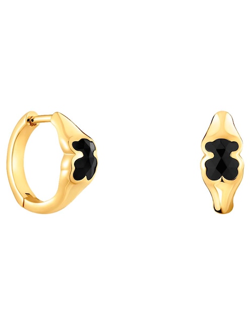 Aretes de aro de oso de plata P 925 con acabado baño de oro ónix