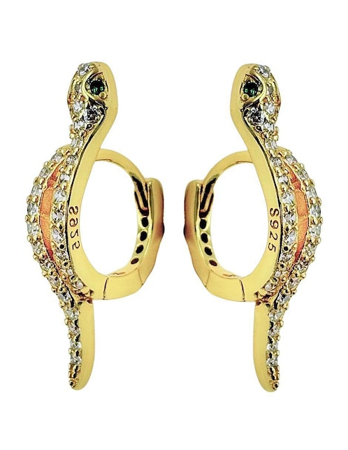 Aretes de serpiente de plata P 925 con acabado baño de oro zirconia