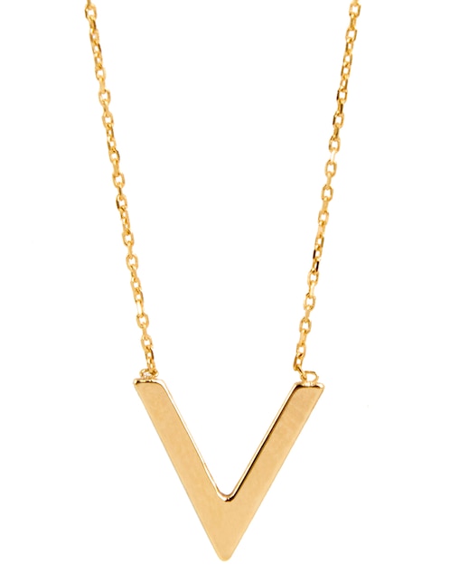 Collar de letra V de oro 14 K 1