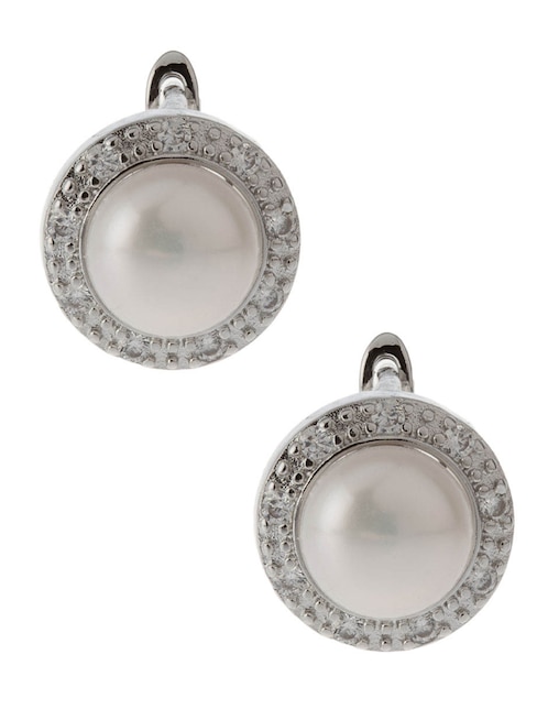 Aretes de perla E&N Cherny de plata P 925 con acabado brillante perla con zirconia