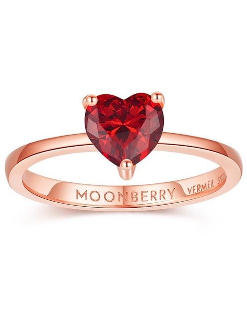 Anillo de corazón Moonberry de plata vermeil P 925 zirconia cúbica con acabado baño de oro rosa