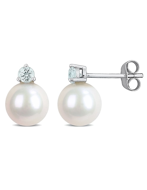 Broqueles redondos Julianna B de oro blanco con acabado brillante perla
