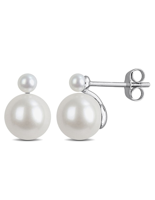 Broqueles redondos Julianna B de oro blanco con acabado brillante perla