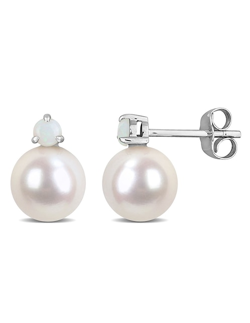 Broqueles de perla Julianna B de oro blanco con acabado brillante ópalo