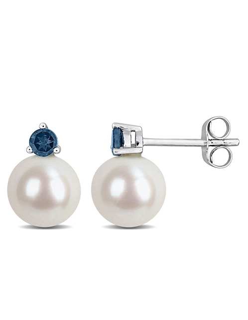 Broqueles de perla Julianna B de oro blanco con acabado brillante topacio