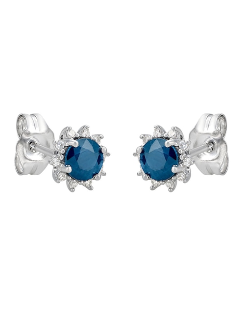 Broqueles redondos Cristal Joyas de oro blanco zafiro y diamante