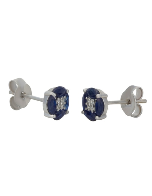 Broqueles redondos Cristal Joyas de oro blanco zafiro y diamante