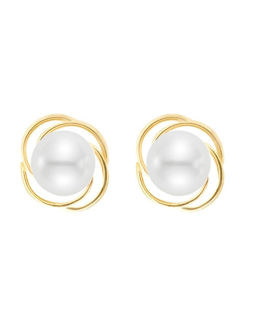 Broqueles de flor de oro 14 K con acabado brillante perla Broqueles de flor de oro 14 K con acabado brillante perla