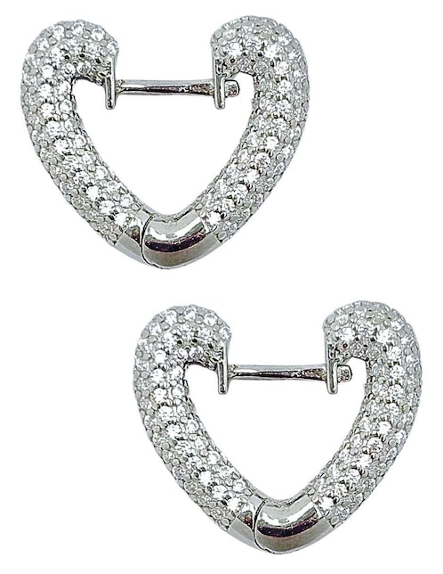 Huggies de corazón Aretize de plata P 925 con acabado pavé zirconia