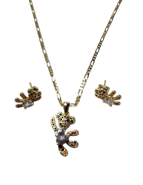 Aretes y collar de oso Limerence By Claudia Herrera Ternura de oro vermeil 14 k zirconia