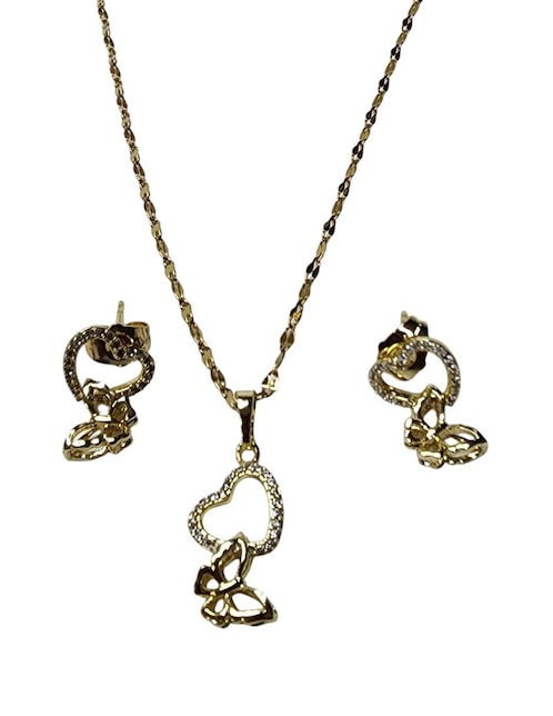 Aretes y collar de mariposa Limerence By Claudia Herrera Corazón de oro vermeil 14 k zirconia