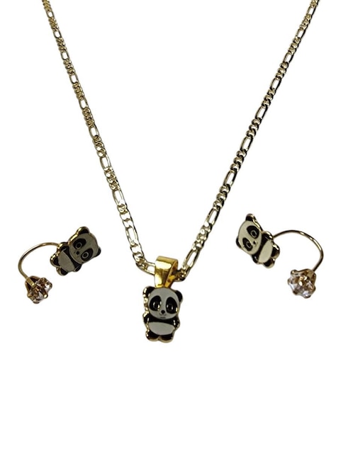 Aretes y collar de panda Ternura de oro vermeil 14 k zirconia