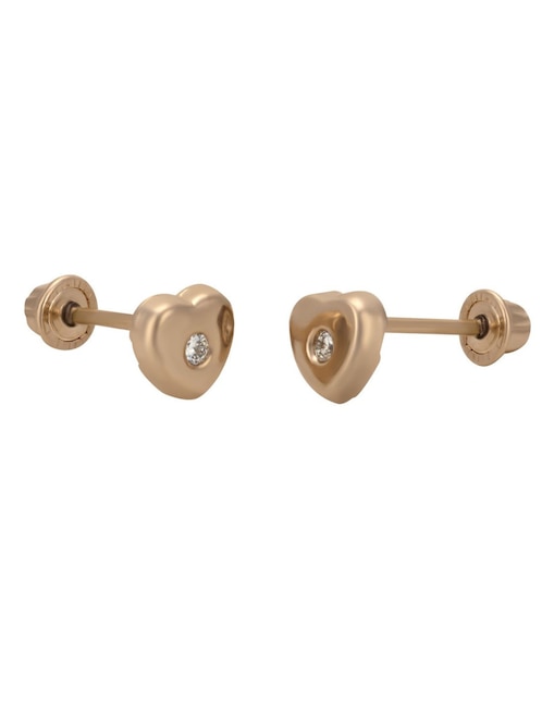 Broqueles de corazón Cristal Joyas de oro rosa 14 K con acabado brillante diamante
